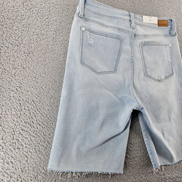 Judy Blue Shorts Womens Large Light Blue High Waist Distressed‎ Denim Raw Hem - Picture 15 of 16